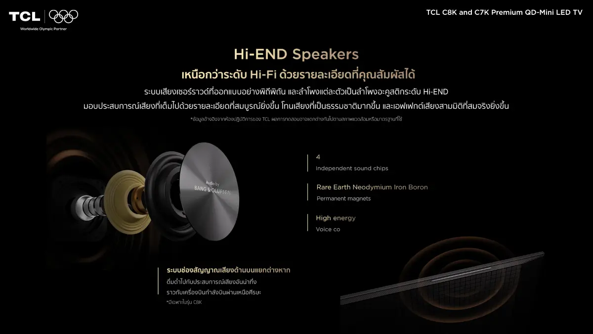 TCL ร่วมมือ Bang & Olufsen นิยามแห่งเสียงระดับ ไฮเอนด์ ระดับโลก ยกระดับความบันเทิงภายในบ้าน รังสรรค์ระบบเสียงที่เหนือชั้นเทียบชั้นโฮมเธียเตอร์ บนสมาร์ททีวี Ultra Premium QD-Mini LED TV ใน...