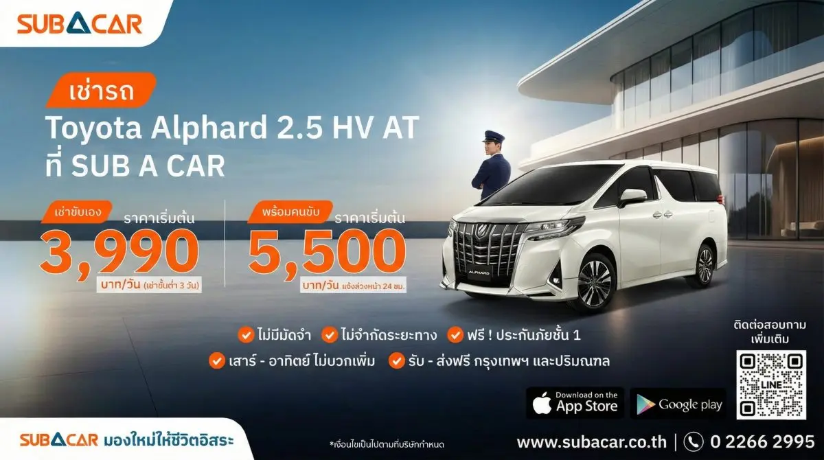 SUB A CAR บริการรถเช่ารายบุคคลในเครืออาคเนย์แคปปิตอล มุ่งมั่นพัฒนานวัตกรรมการบริการและความปลอดภัยให้ตอบโจทย์ลูกค้า เปิดตัวบริการใหม่ “Exclusive Alphard with Chauffeur” เพื่อตอบโจทย์ไลฟ์สไตล์ยุค...
